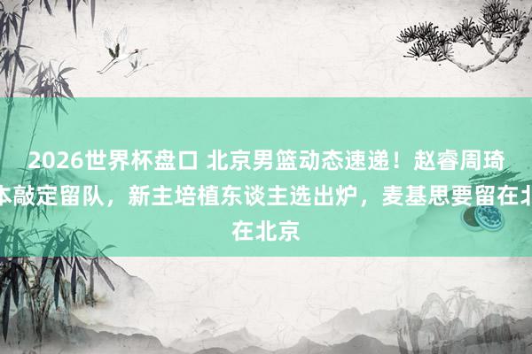 2026世界杯盘口 北京男篮动态速递！赵睿周琦基本敲定留队，新主培植东谈主选出炉，麦基思要留在北京