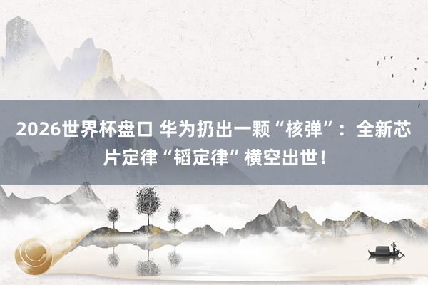 2026世界杯盘口 华为扔出一颗“核弹”：全新芯片定律“韬定律”横空出世！