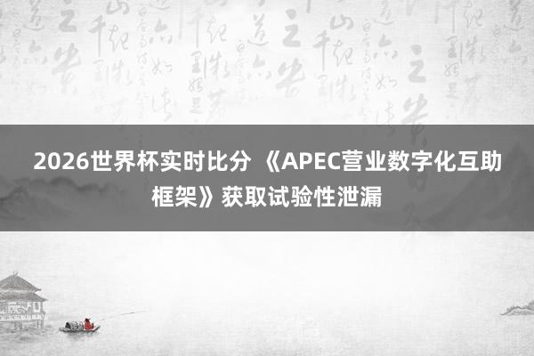 2026世界杯实时比分 《APEC营业数字化互助框架》获取试验性泄漏